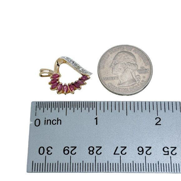 Ross Simons Sterling Silver 925 Gold Tone Red Spinel Diamond Heart Pendant - Picture 5 of 6